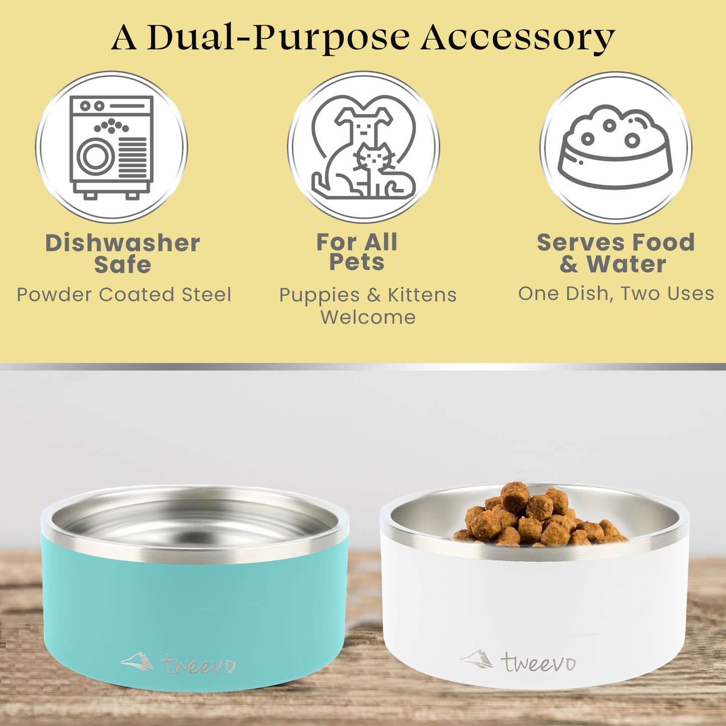 Tweevo Stainless Steel Dog Bowls with 2 Rubber Balls, Durable Non-Slip Dog Bowls, Insulated Dog Bowls for Pet Feeding